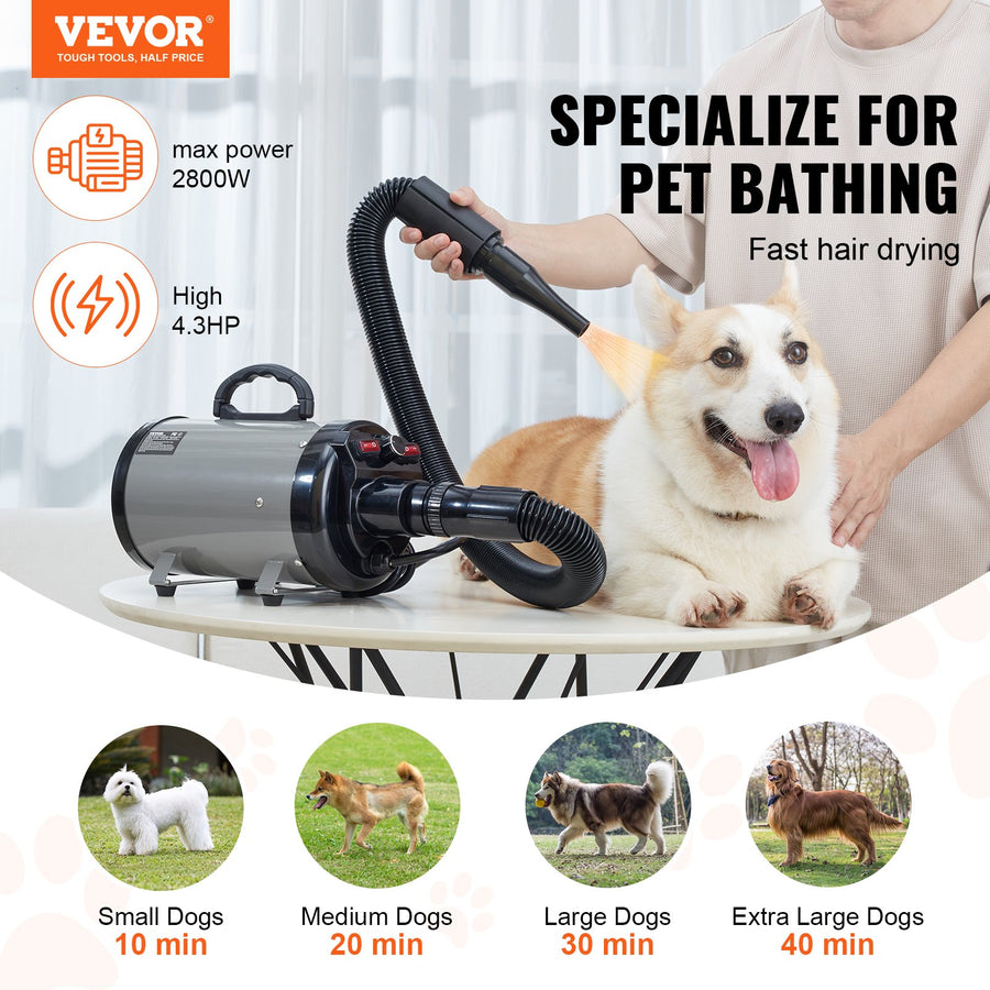 High-Velocity Dog Blow Dryer 2800W - Adjustable Speed & Heat