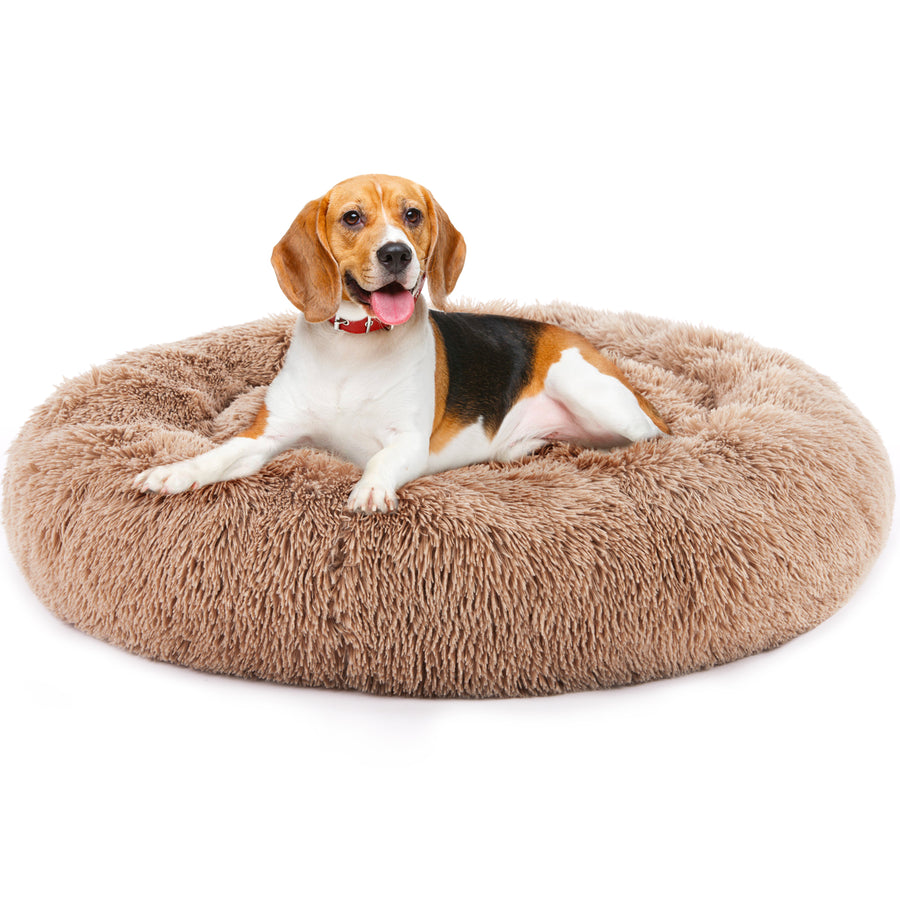 Calming Donut Pet Bed - Fluffy Faux Fur for Dogs & Cats