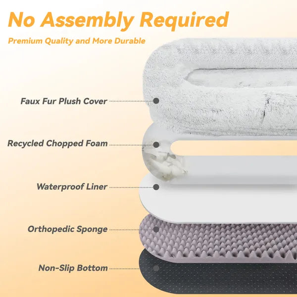 Human-Size Dog Bed - Washable Faux Fur with Pillow & Blanket