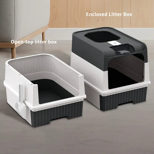 Enclosed Cat Litter Box with Drawer - Top & Front Entry