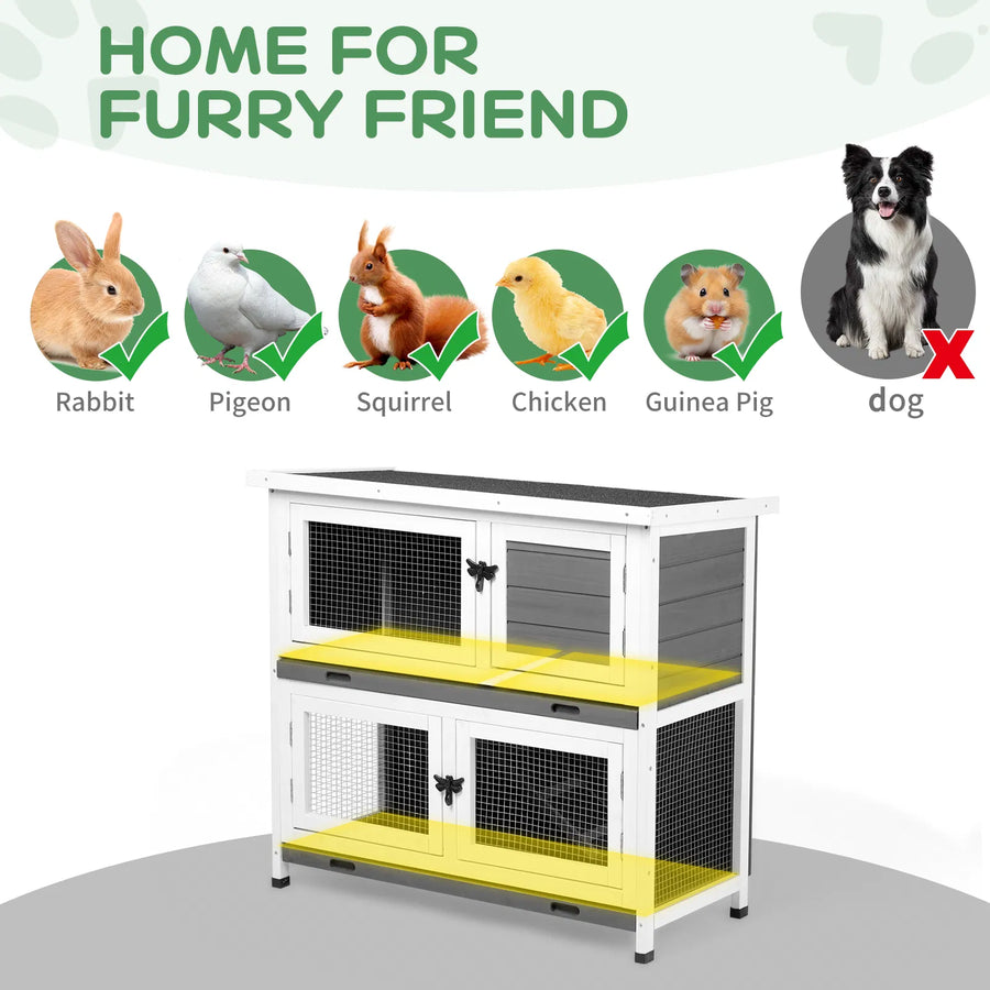 2-Story Wooden Rabbit Hutch - Indoor & Outdoor Small Pet House