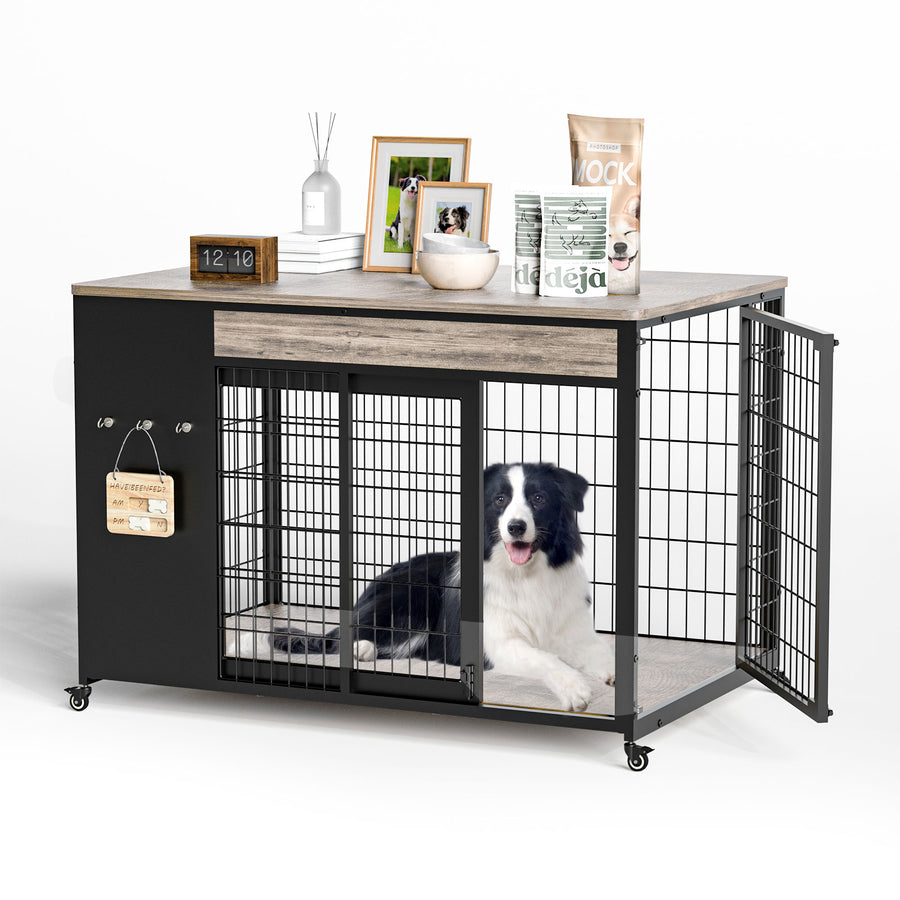 38" Wooden Dog Crate Furniture - Sliding Door End Table