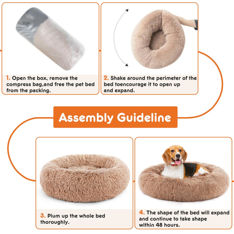 Calming Donut Pet Bed - Fluffy Faux Fur for Dogs & Cats