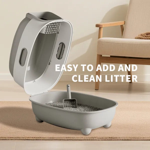 High-Capacity Enclosed Cat Litter Box - Odor Lock Lid
