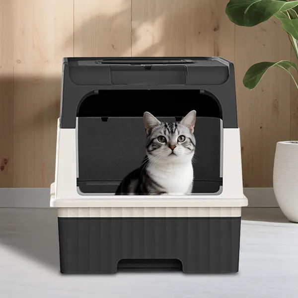 Enclosed Cat Litter Box with Drawer - Top & Front Entry