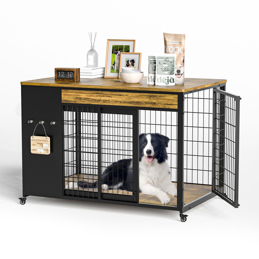 38" Wooden Dog Crate Furniture - Sliding Door End Table