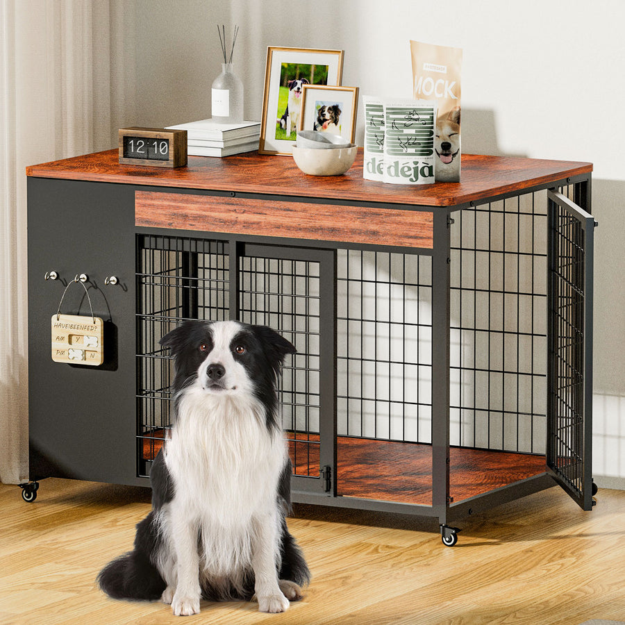 38" Wooden Dog Crate Furniture - Sliding Door End Table