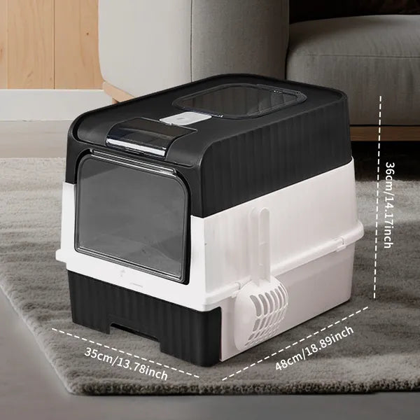 Enclosed Cat Litter Box with Drawer - Top & Front Entry
